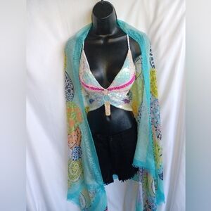 Bohemian Sequin Butterfly Festival 3 Pc Outfit w Black Shorts & Kimono